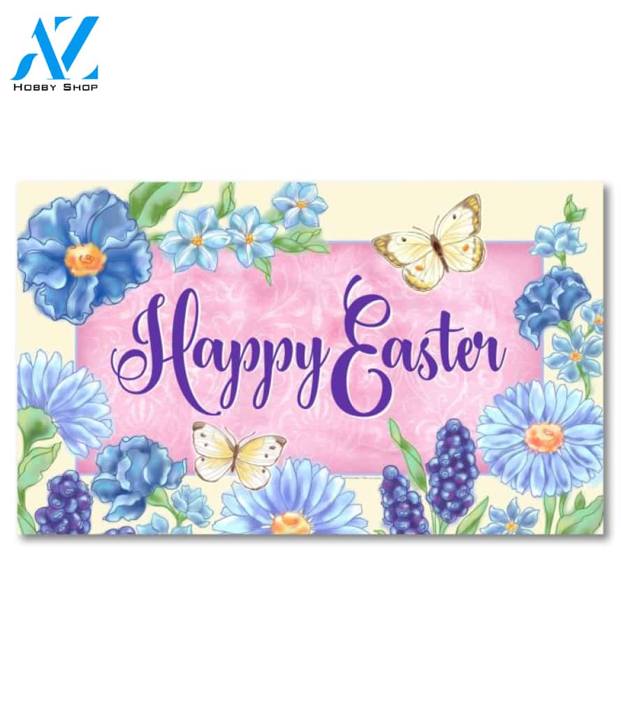 Blue Easter Flowers Doormat - 18" x 30"