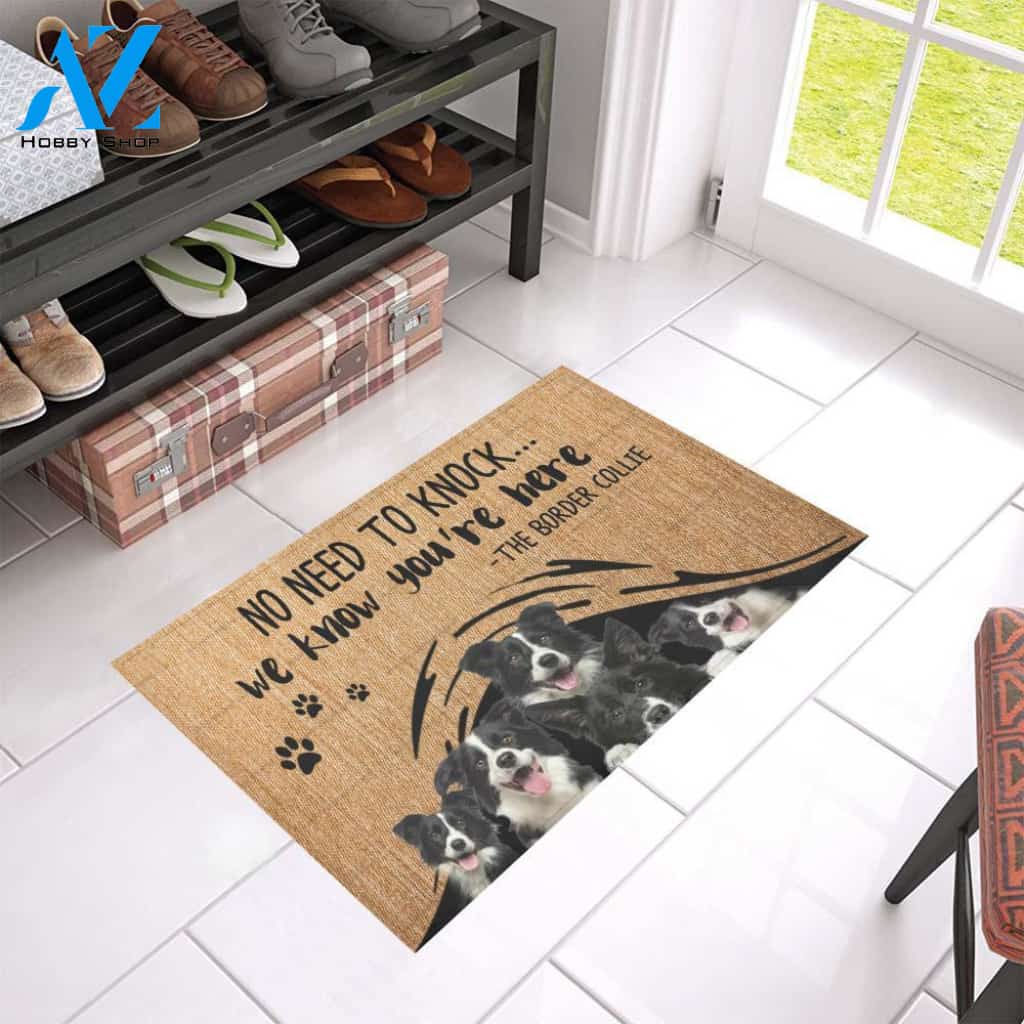 Border Collie No Need to Knock doormat | Welcome Mat | House Warming Gift