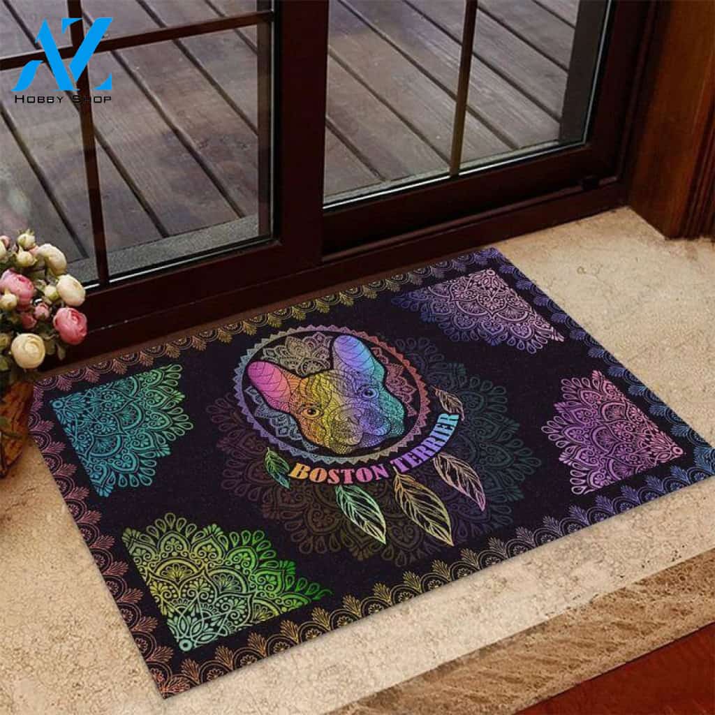 Boston Terrier Colorful Mandala Doormat | Welcome Mat | House Warming Gift