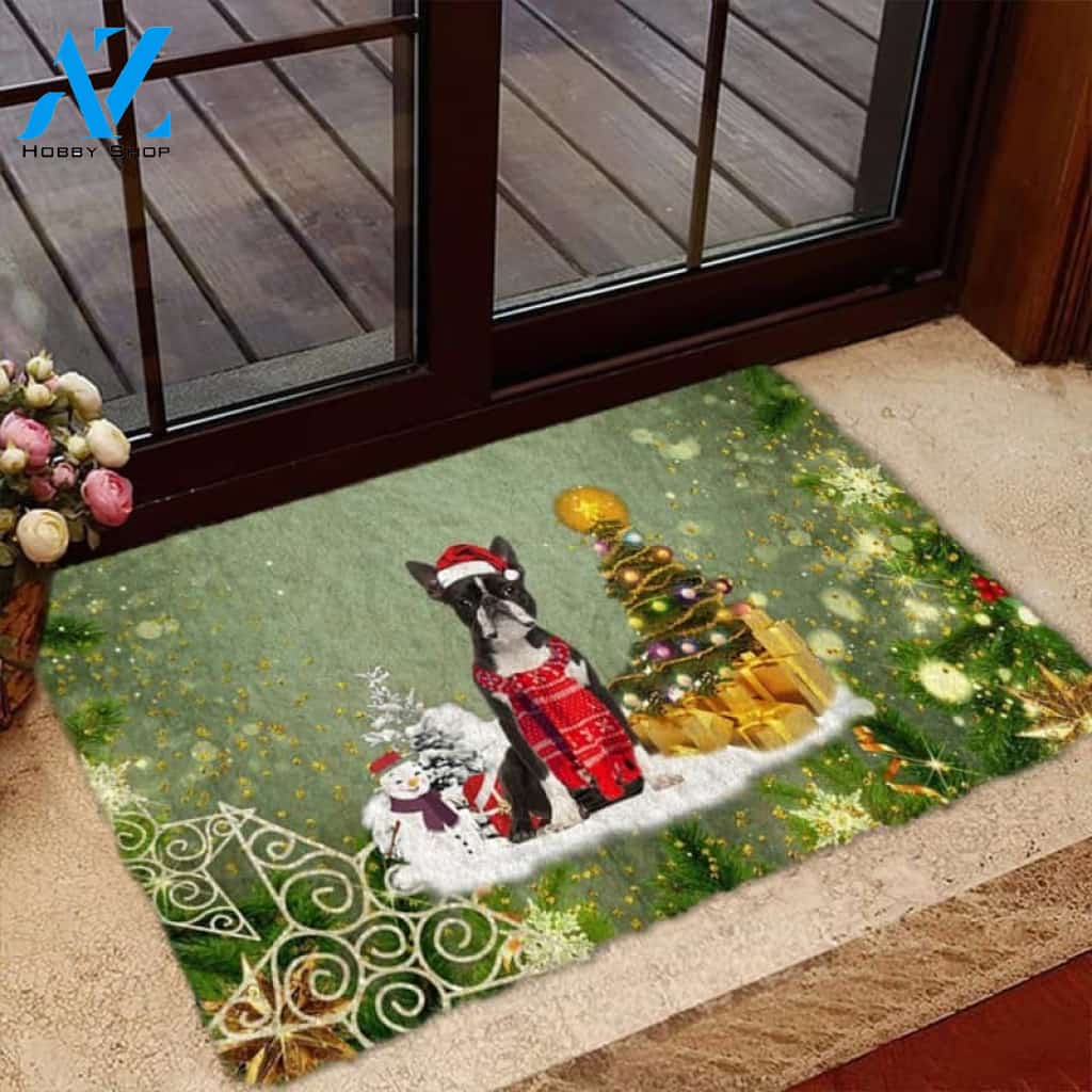 Boston Terrier Merry Christmas Doormat