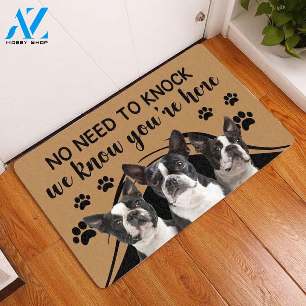 Boston Terrier No Need To Knock Dog Doormat