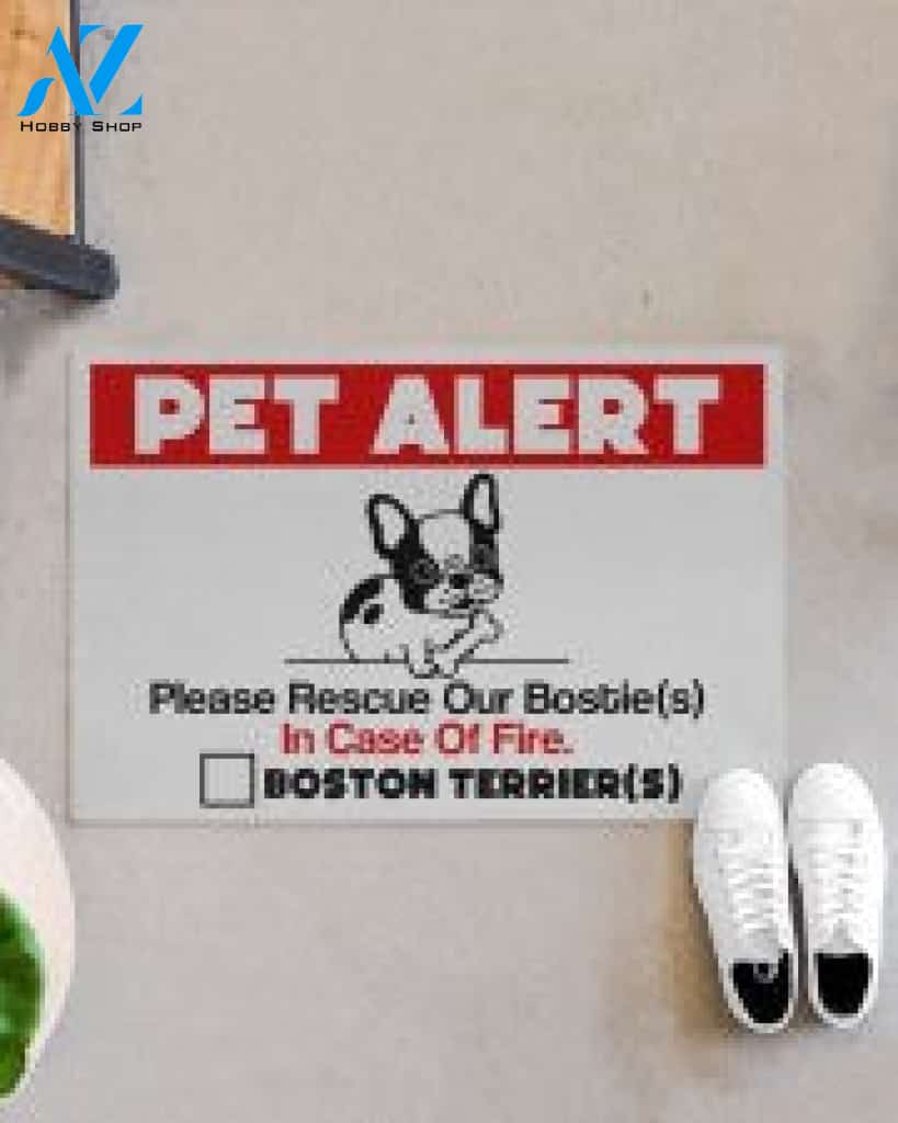 Boston Terrier Pet Alert Rescue In Case Of Fire Doormat