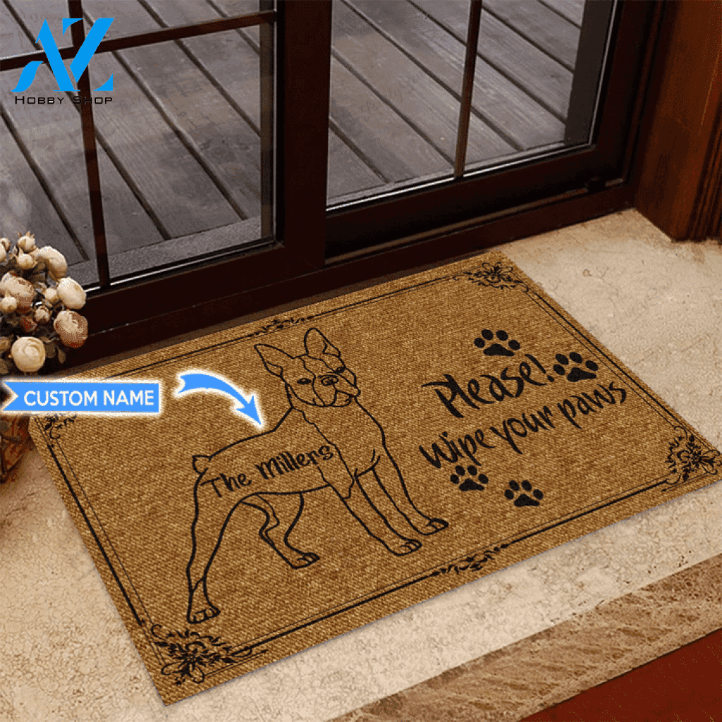 Boston Terrier Wipe your paws Custom Doormat | Welcome Mat | House Warming Gift