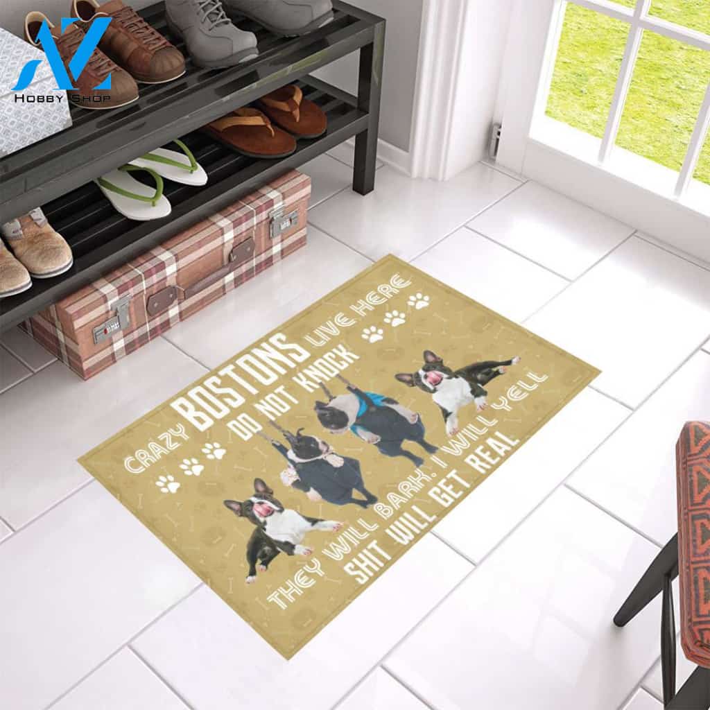 Boston Terriers Live Here Do Not Knock Doormat Indoor And Outdoor Mat Entrance Rug Sweet Home Decor Housewarming Gift Gift For Friend Family Stem Feminist