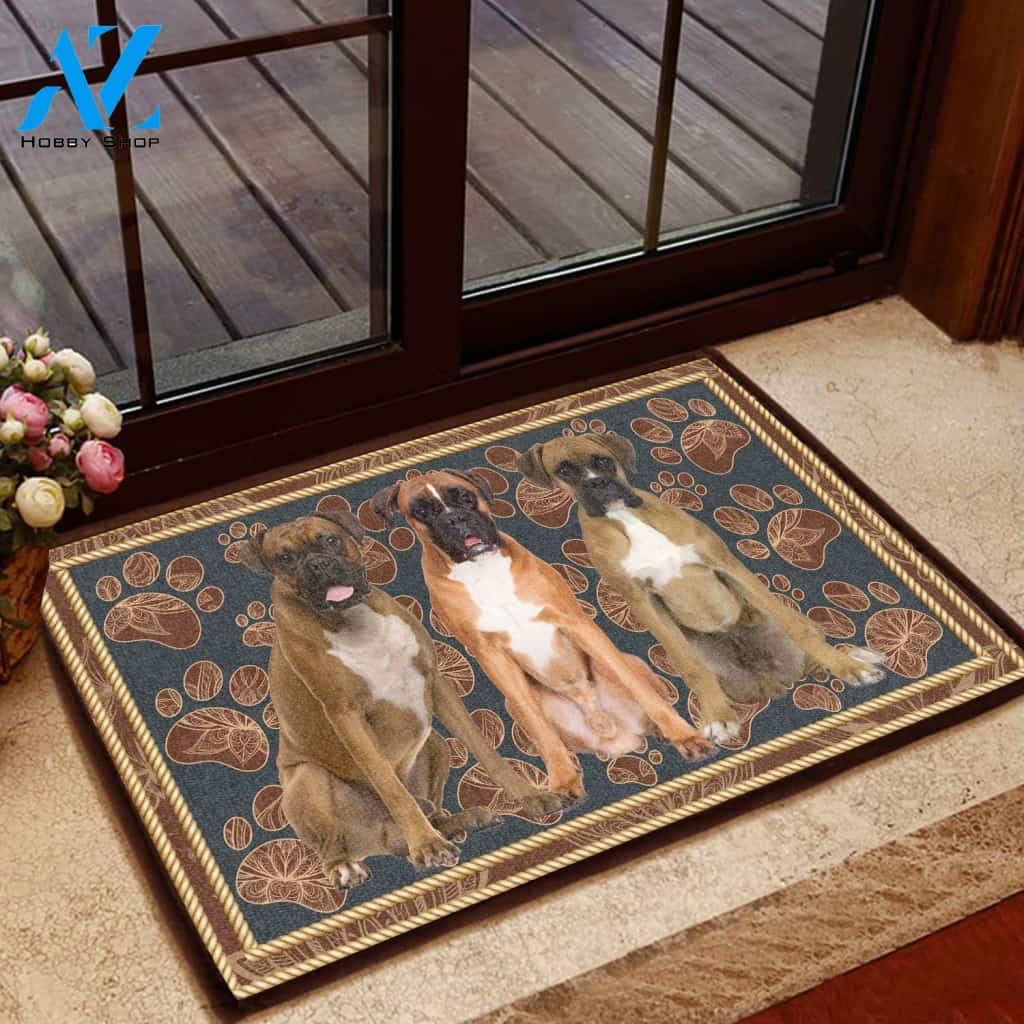 Boxer Flower Paw - Dog Doormat Welcome Mat House Warming Gift Home Decor Gift for Dog Lovers Funny Doormat Gift Idea