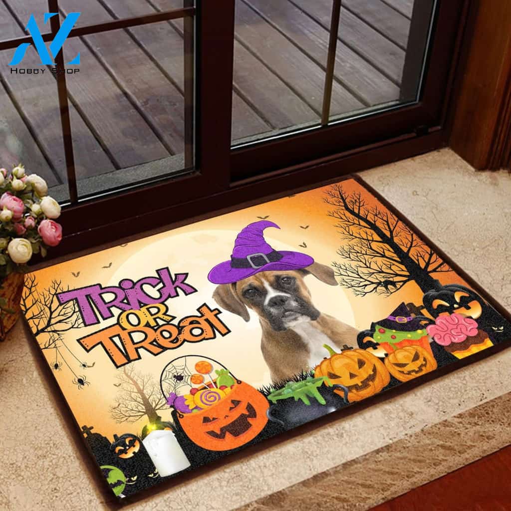 Boxer Halloween Trick Or Treat - Dog Doormat | Welcome Mat | House Warming Gift