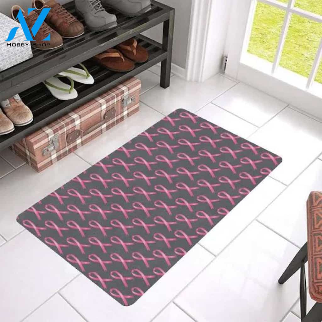 Breast Cancer Awareness Pattern Rubber Doormat Warm House Gift Welcome Mat Gift for Friend Family