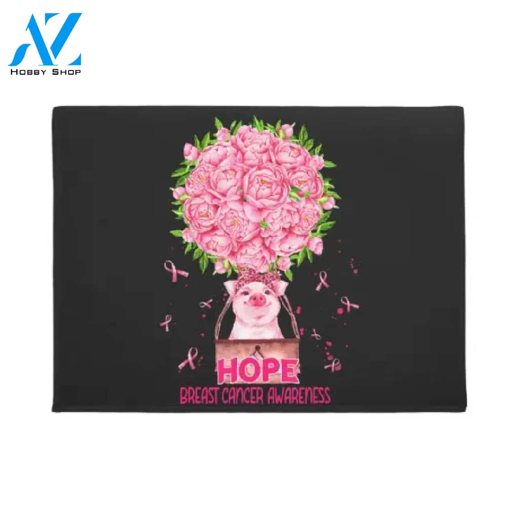 Breast Cancer Awareness - Pig Fabric Flowers Hope Doormat Welcome Mat House Warming Gift Home Decor Gift for Pig Lovers Funny Doormat Gift Idea