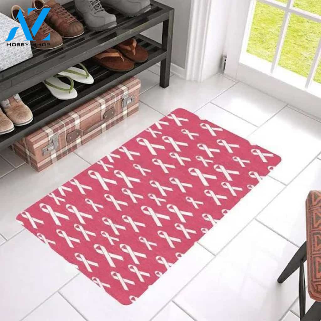 Breast Cancer Cute Pink Ribbon Pattern Doormat Welcome Mat House Warming Gift Home Decor Funny Doormat Gift Idea