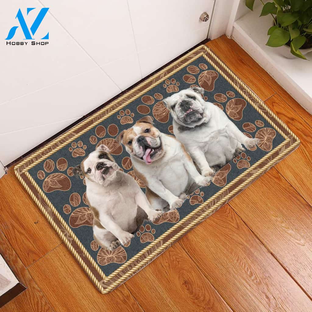 Bulldog Floral Paw - Dog Doormat | Welcome Mat | House Warming Gift