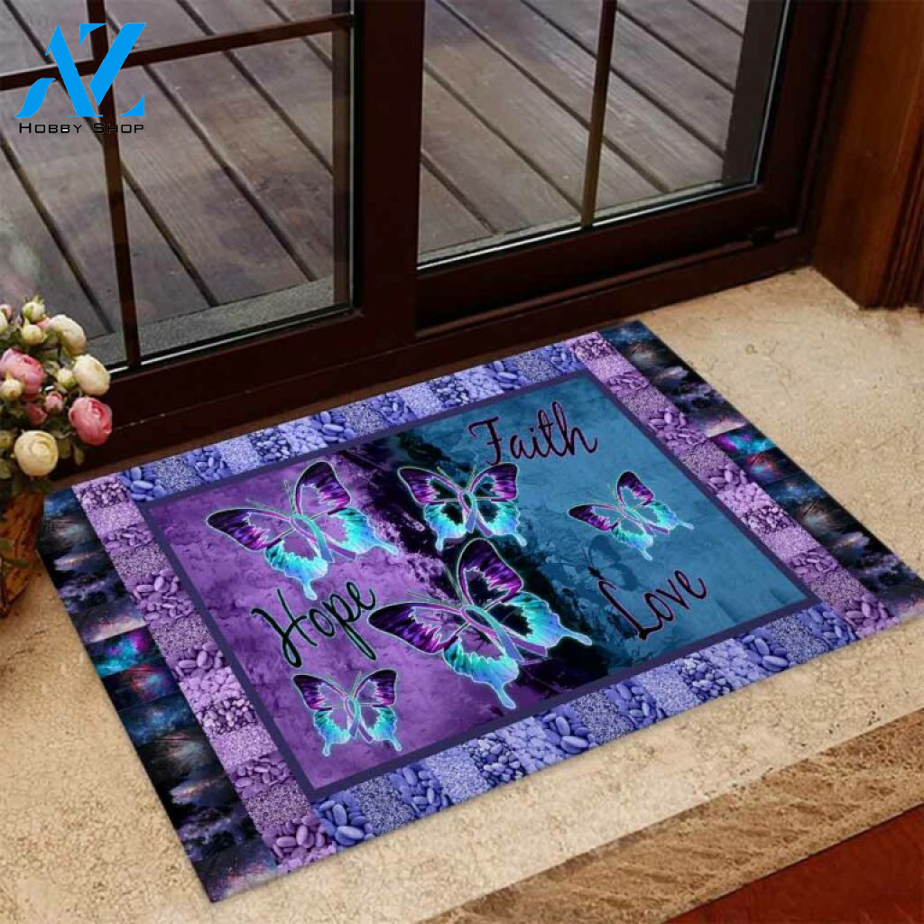 Butterflies Faith Hope Love Suicide Prevention Doormat | Welcome Mat | House Warming Gift