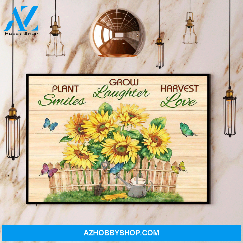 Butterfly Sunflower Plant Smiles Grow Laughter Harvest Love Canvas And Poster, Wall Decor Visual Art