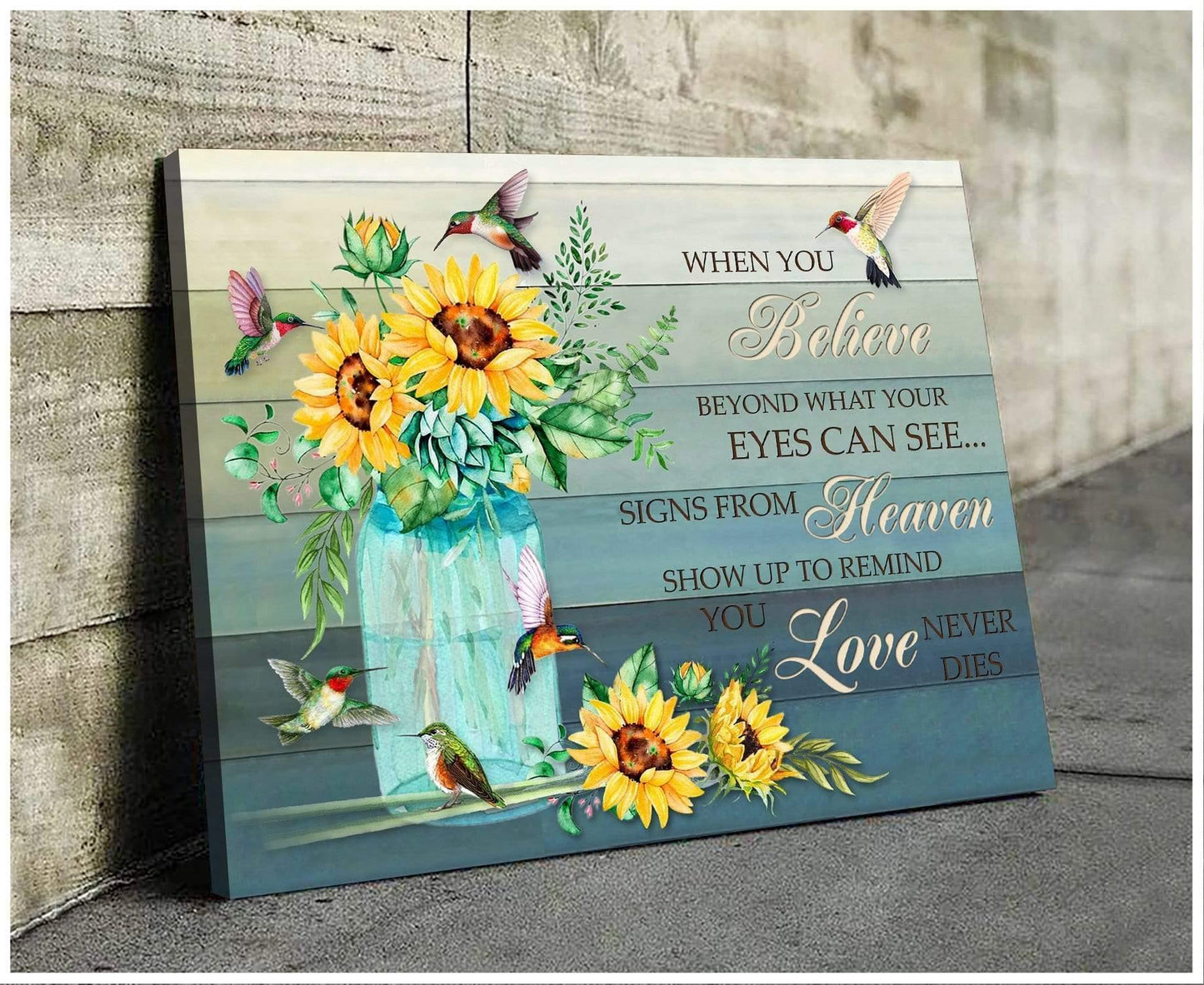When You Believe Sunflower Hummingbird Wall Art Canvas