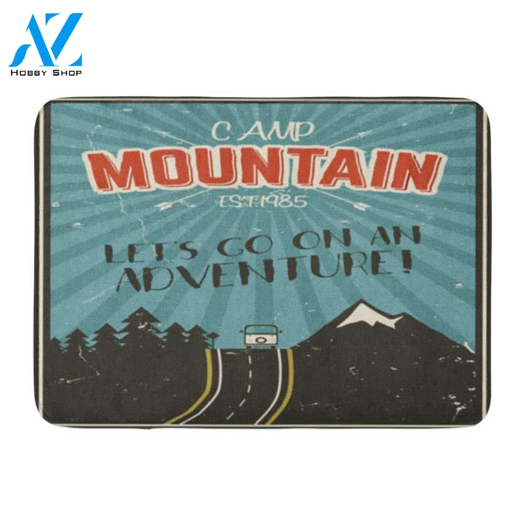 Camp Mountain Let's Go On An Adventure Doormat Welcome Mat House Warming Gift Home Decor Funny Doormat Gift Idea