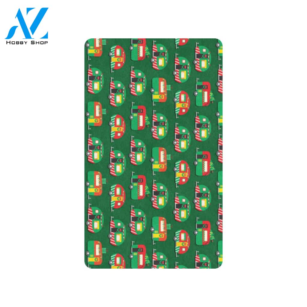 Camper Camping Christmas Themed Print Rubber Doormat