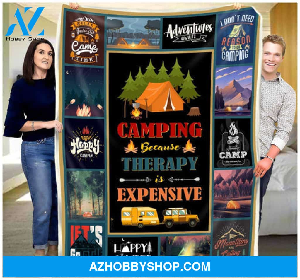Camping Blanket, Camping Because Therapy Is Expensive Fleece Blanket