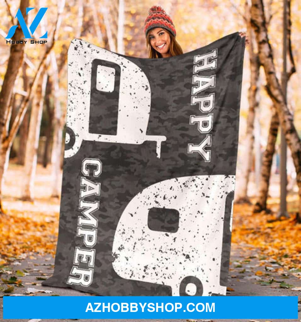 Camping Blanket, Happy Camper Camping Fleece Blanket