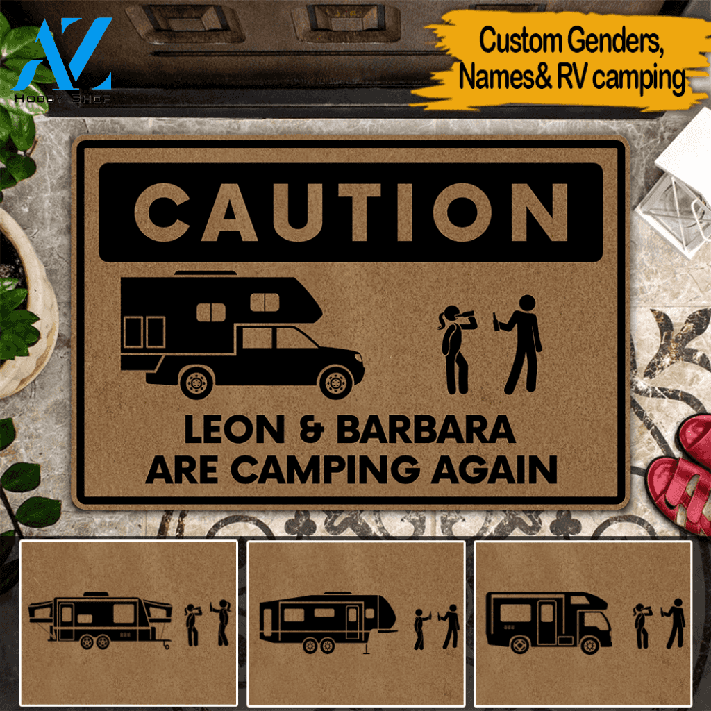 Camping Custom Doormat Caution We Are Camping Again Personalized Gift | WELCOME MAT | HOUSE WARMING GIFT