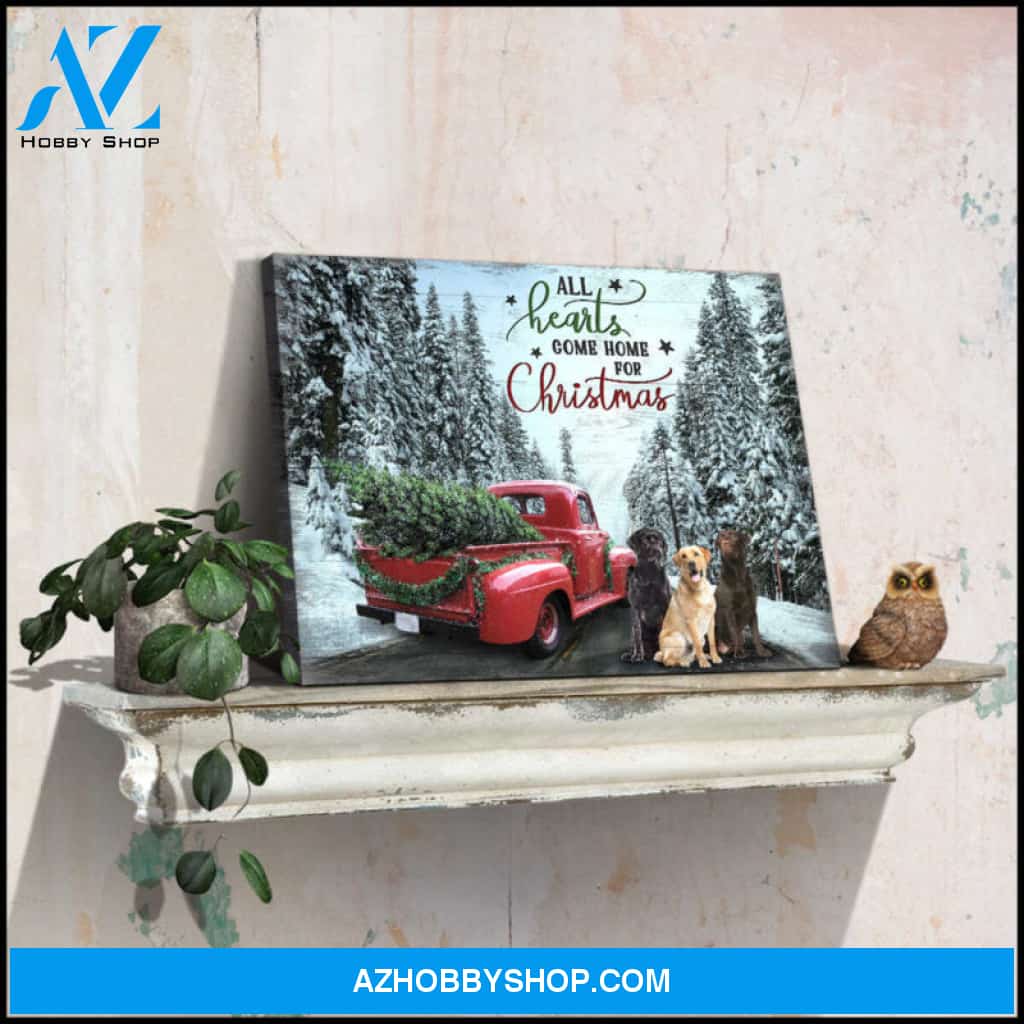 Canvas Wall Decor Christmas Gifts Red Truck and Labrador Retriever All Hearts Come Home for Christmas Ohcanvas