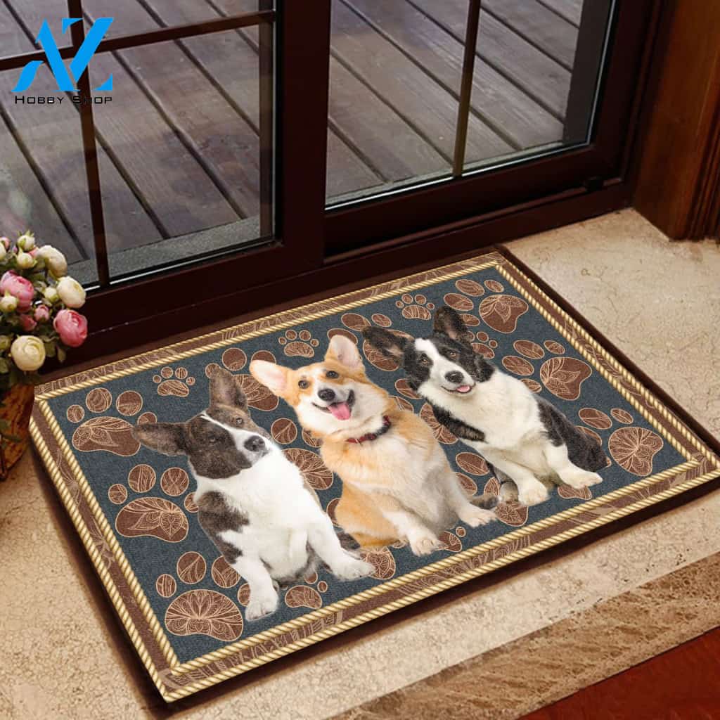 Cardigan Welsh Corgi Floral Paw - Dog Doormat | Welcome Mat | House Warming Gift