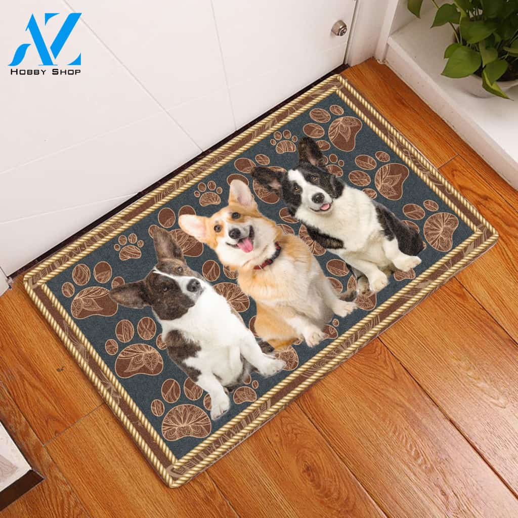 Cardigan Welsh Corgi Floral Paw H6820 - Door Mat | Welcome Mat | House Warming Gift