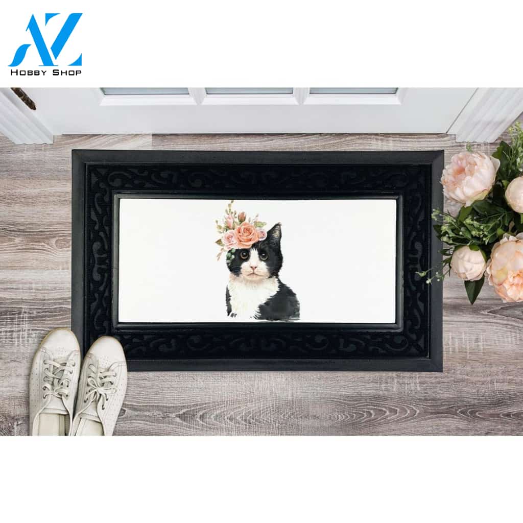 Cat And Flower Doormat Welcome Mat Housewarming Gift Home Decor Funny Doormat Best Gift Idea For Cat Lovers Gift For Friend