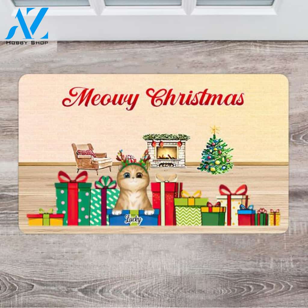 Personalized Cat Christmas Doormat - Present Ideas For Cat Lovers - Up To 8 Cats