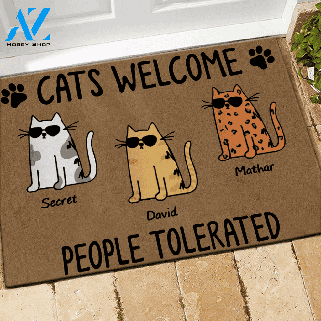 Cat Doormat Customized Names and Breeds Cats Welcome People Tolerated | WELCOME MAT | HOUSE WARMING GIFT