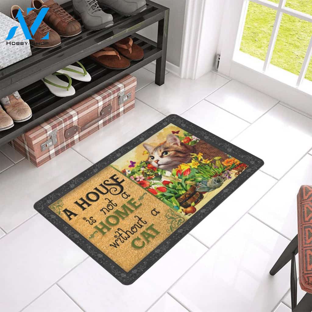 Cat Flower A House Is Not A Home Doormat Indoor And Outdoor Mat Entrance Rug Sweet Home Decor Housewarming Gift Gift For Friend Family Stem Feminist