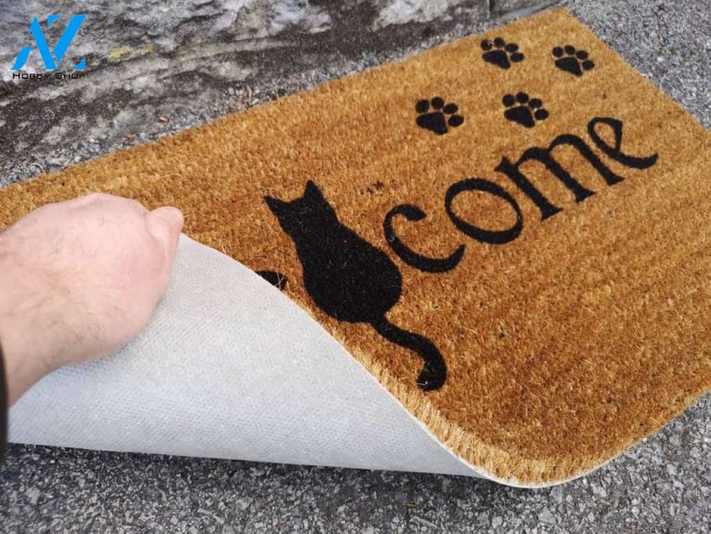 Cat lover Welcome Door Mat with paw prints- Doormat