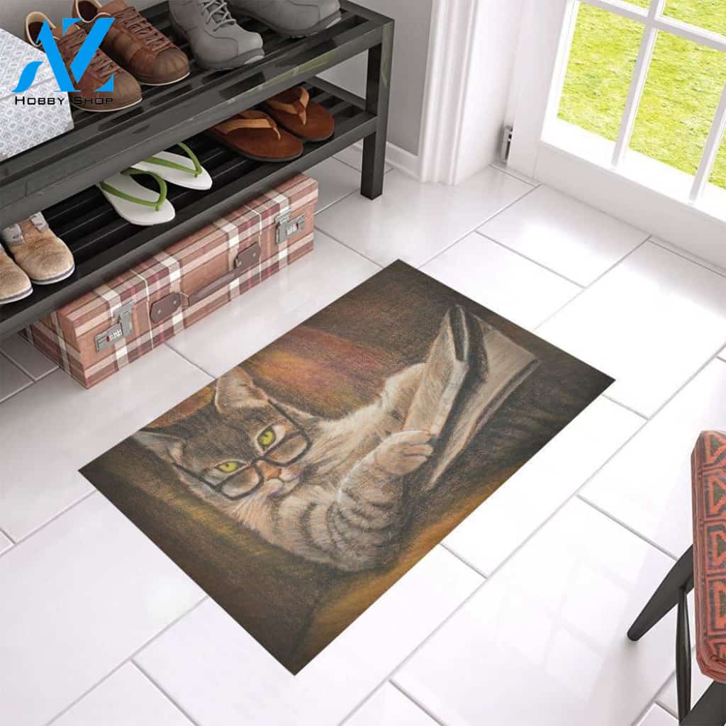 Cat Reading Book Doormat Welcome Mat Housewarming Gift Home Decor Funny Doormat Gift For Book Lovers Gift For Cat Lovers Gift For Friend