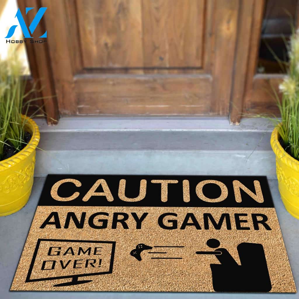 Caution Angry Gamer Funny Indoor And Outdoor Doormat Warm House Gift Welcome Mat Gift For Game Lovers