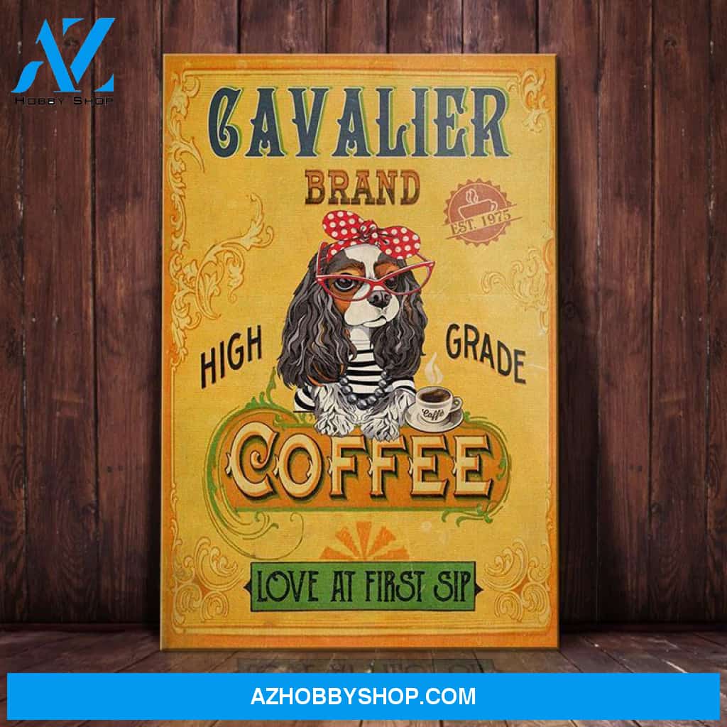 Cavalier King Charles Spaniel Dog Coffee Company Canvas Wall Art, Wall Decor Visual Art