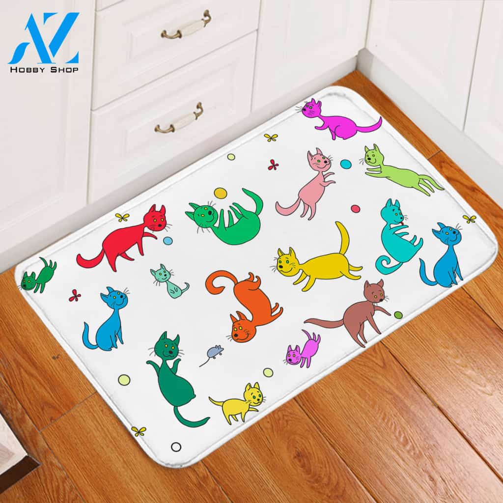 Cheery Colorful Cats Door Mat