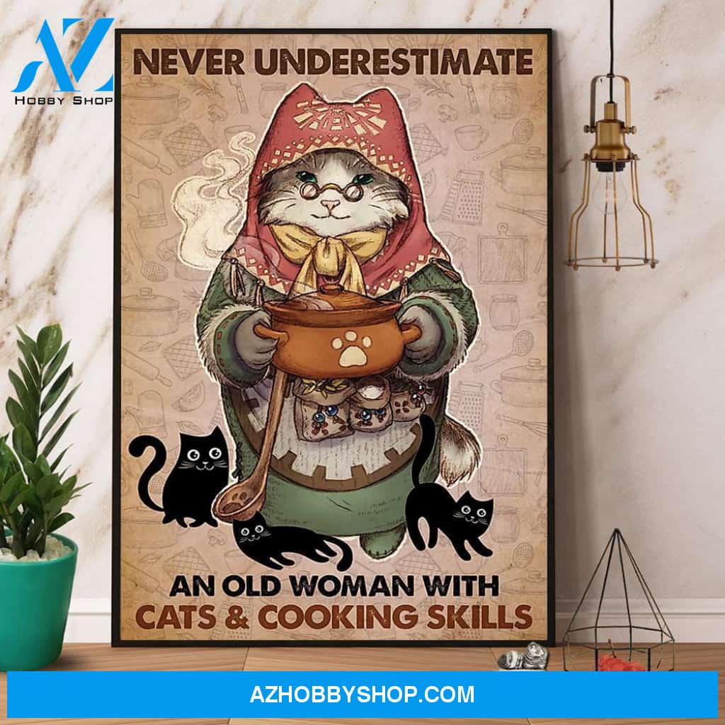 Chef Never Underestimate An Old Woman With Cats & Cooking Skills Canvas And Poster, Wall Decor Visual Art