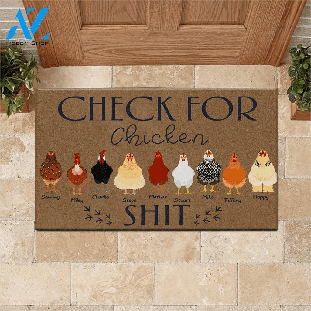 Chicken Doormat Customized Names and Breeds Check For Chicken Shit | WELCOME MAT | HOUSE WARMING GIFT