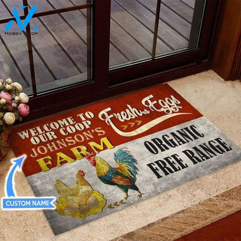 Chicken Fresh Eggs Organic Free Range Farm Custom Doormat | Welcome Mat | House Warming Gift
