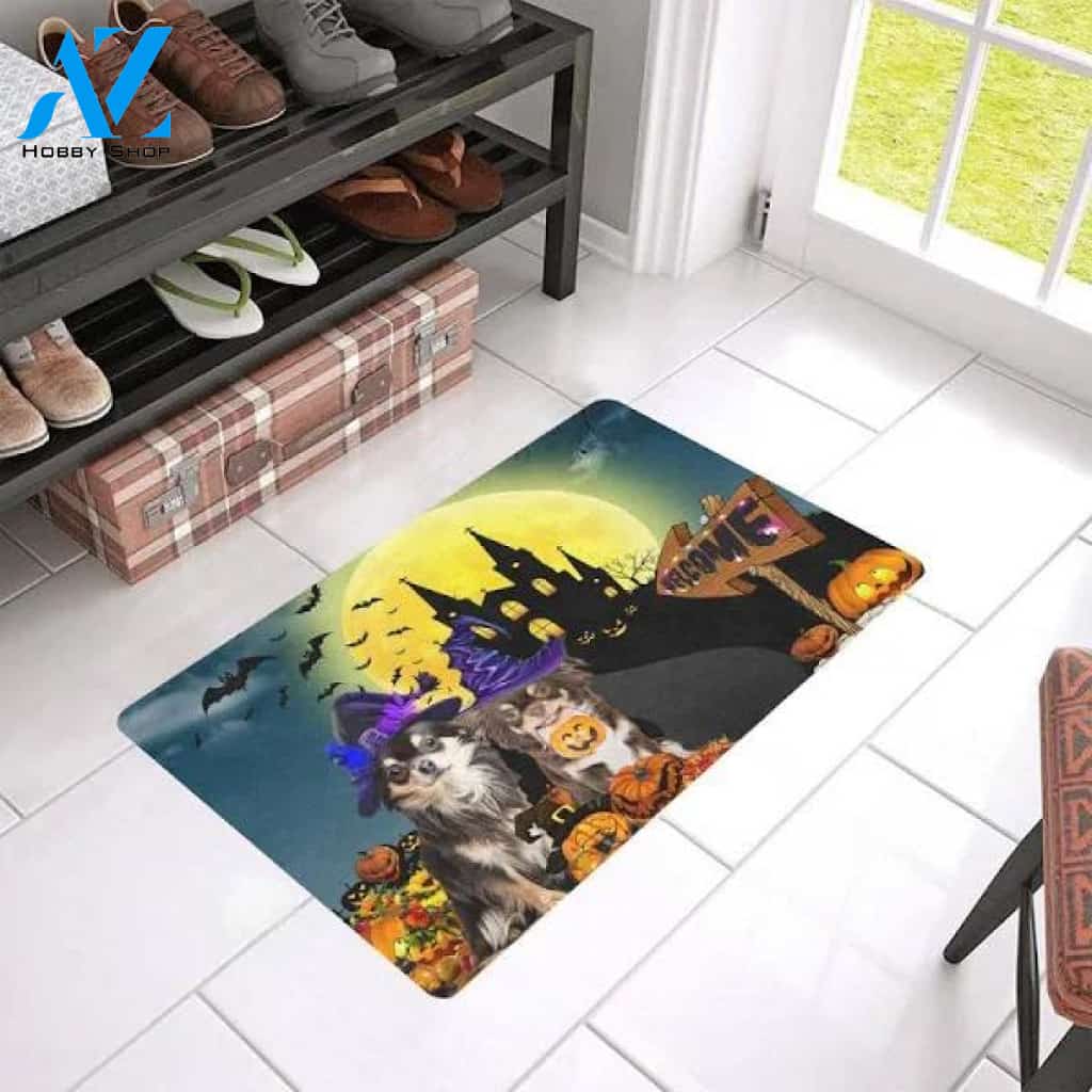 Chihuahua Welcome Halloween Pumpkin Happy Halloween Doormat Welcome Mat Housewarming Gift Home Decor Funny Doormat Gift For Dog Lovers