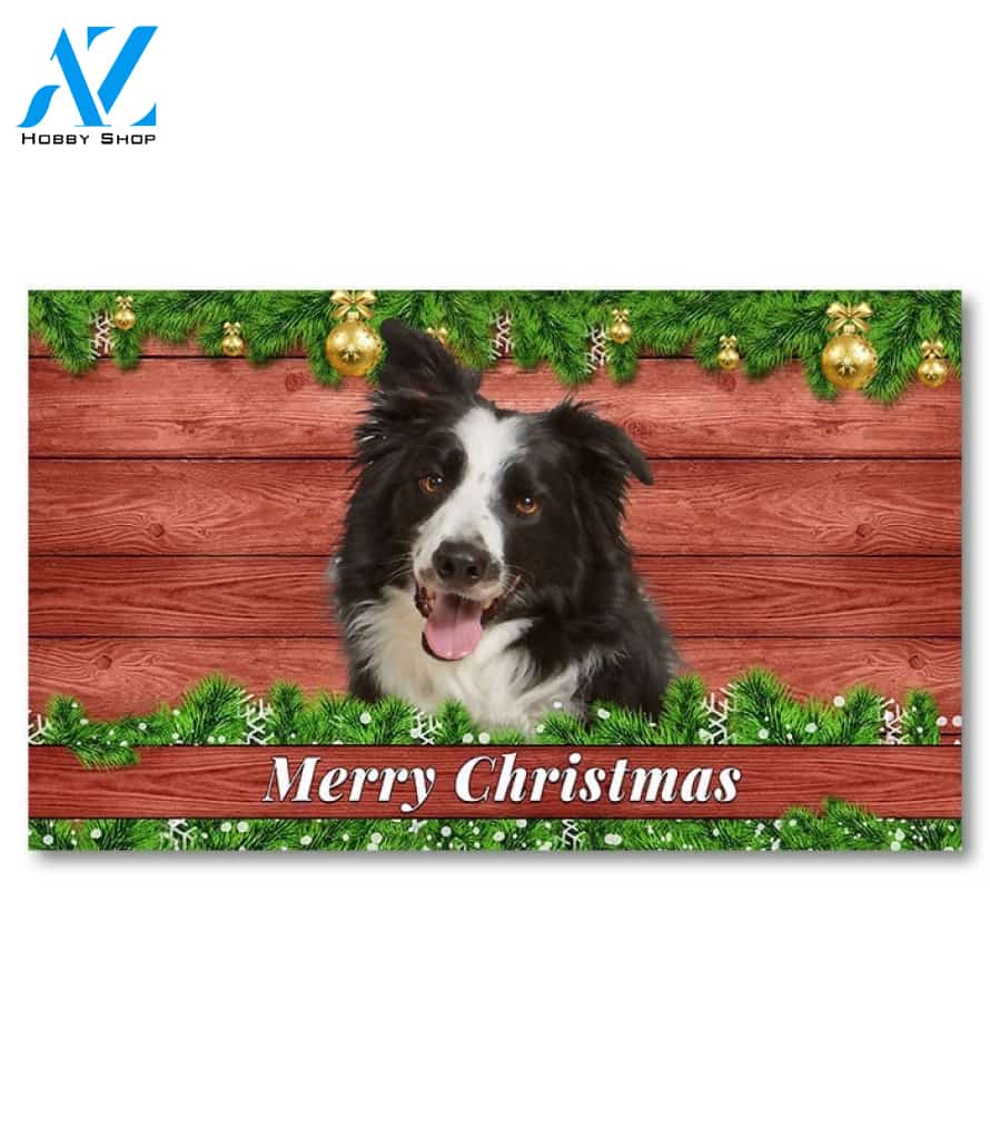 Christmas Barnwood Border Collie Doormat - 18" x 30"