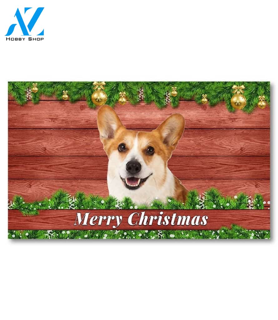 Christmas Barnwood Corgi Doormat - 18" x 30"
