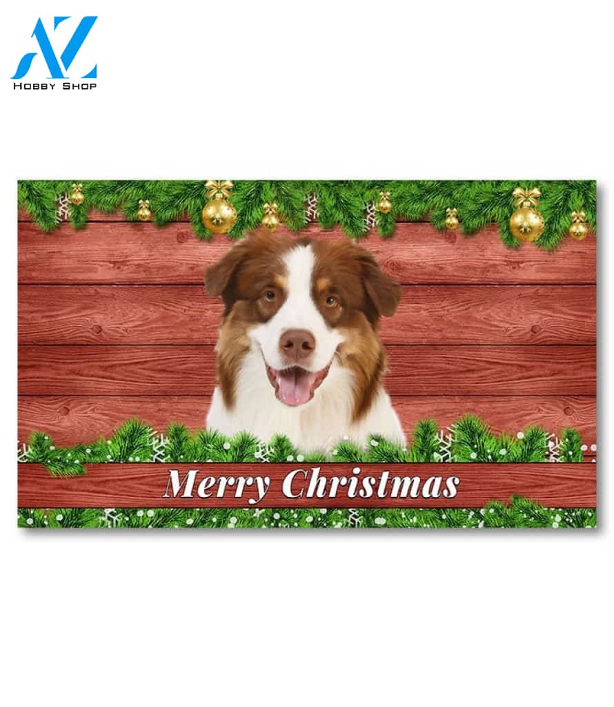 Christmas Barnwood Red Australian Shepherd Doormat - 18" x 30"