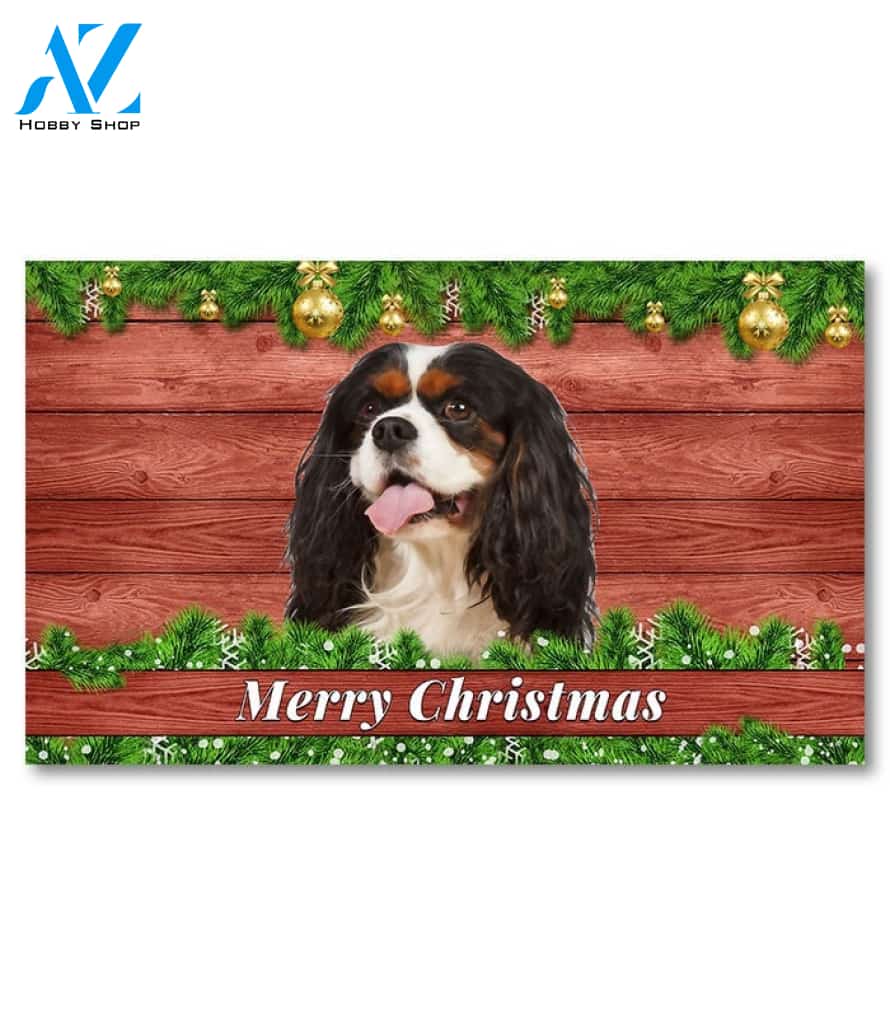 Christmas Barnwood Tri Color Cavalier King Charles Spaniel Doormat - 18" x 30"