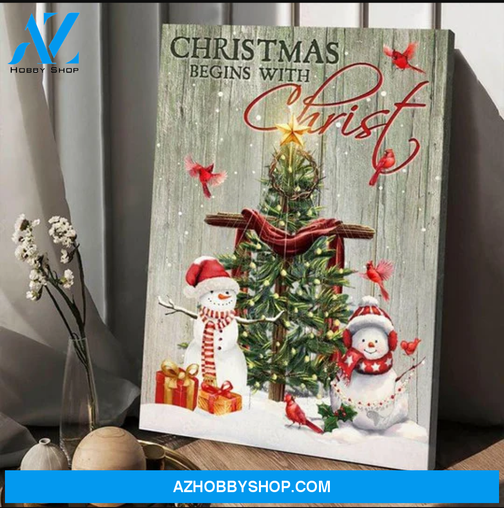 Christmas begins with Christ snowman Matte Canvas