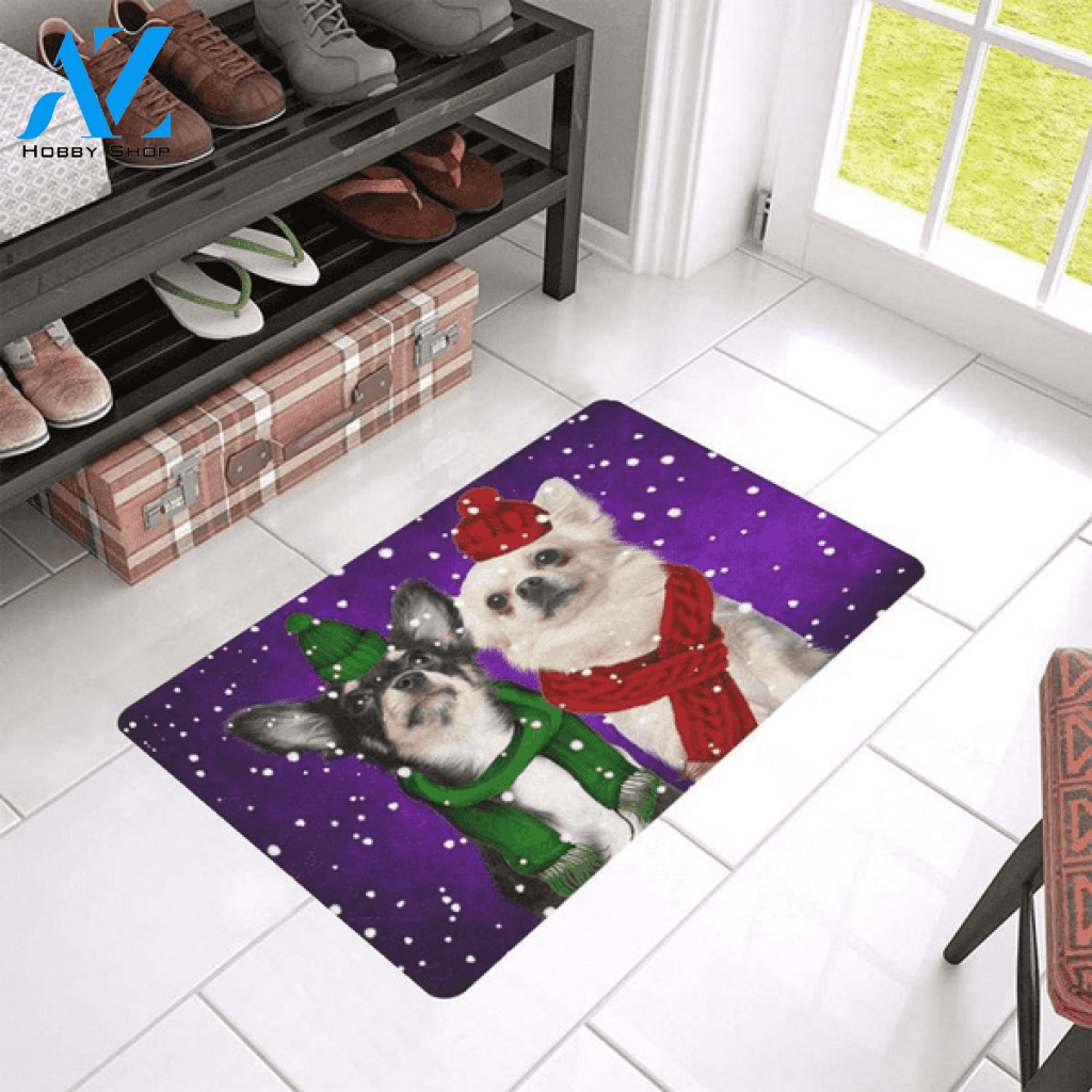 Christmas Chihuahuas Wear Green And Red Scafl Door Mats Rug Doormat Welcome Mat Housewarming Home Decor Funny Doormat Gift For Friend, Birthday