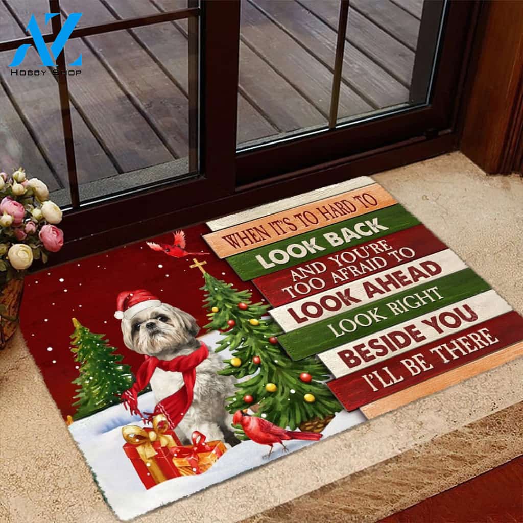 Christmas Shih Tzu 3 Look right beside you Doormat