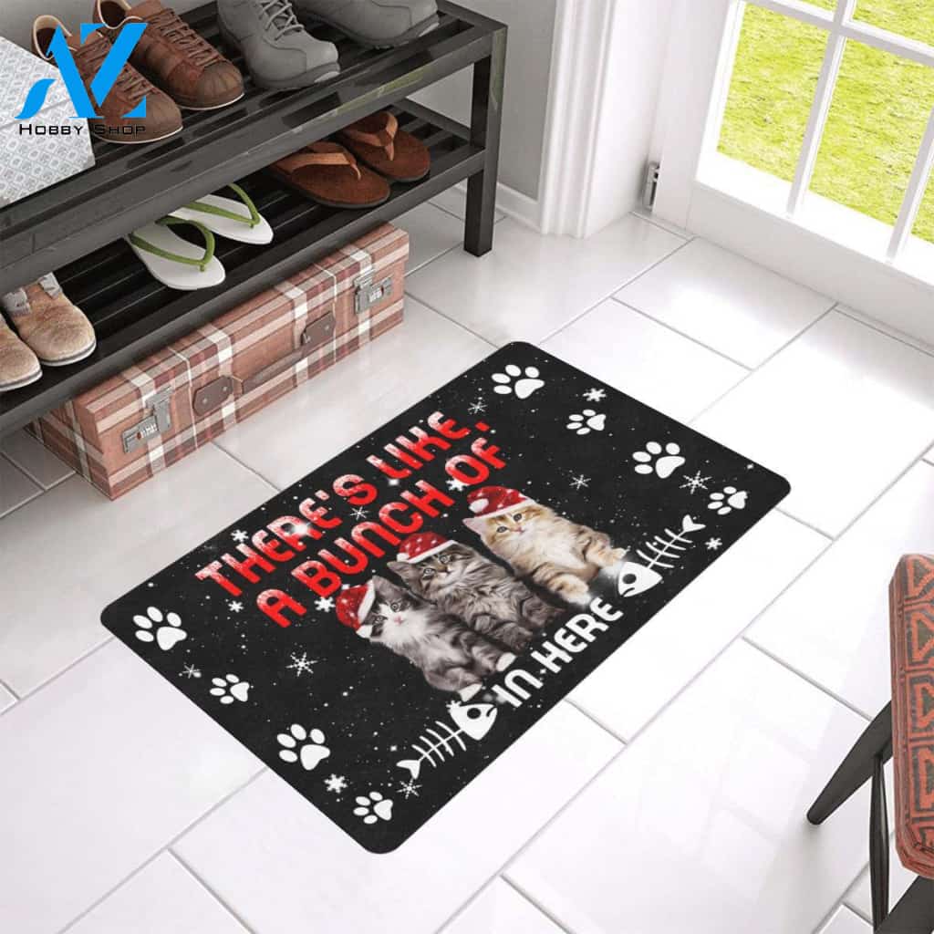 Christmas There's Like A Bunch Of Cats In Here Doormat Indoor And Outdoor Mat Entrance Rug Sweet Home Decor Housewarming Gift Gift For Friend Family Stem Feminist