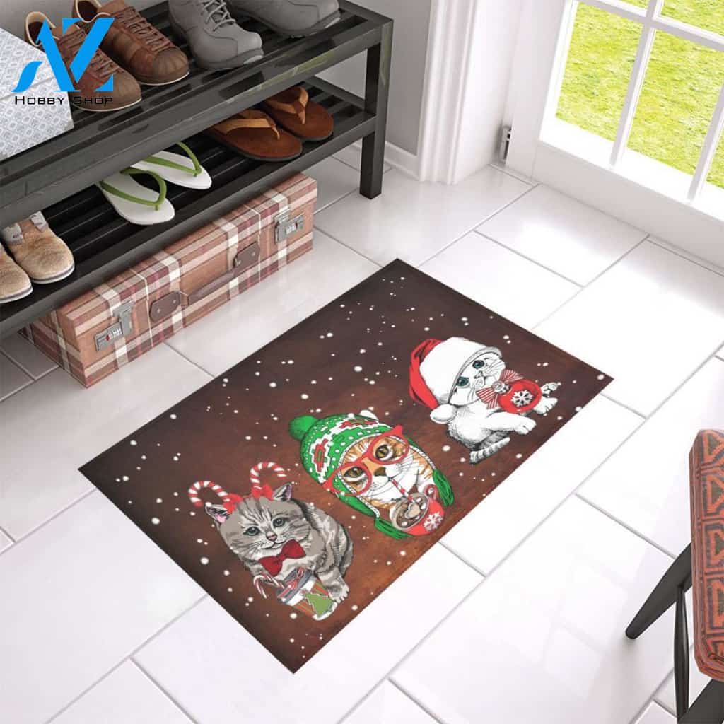 Christmas Wiaccessories Of Cat Easy Clean Welcome DoorMat | Felt And Rubber | 40x60 cm | 45x75 cm | 60x90 cm | Colorful | DO1391
