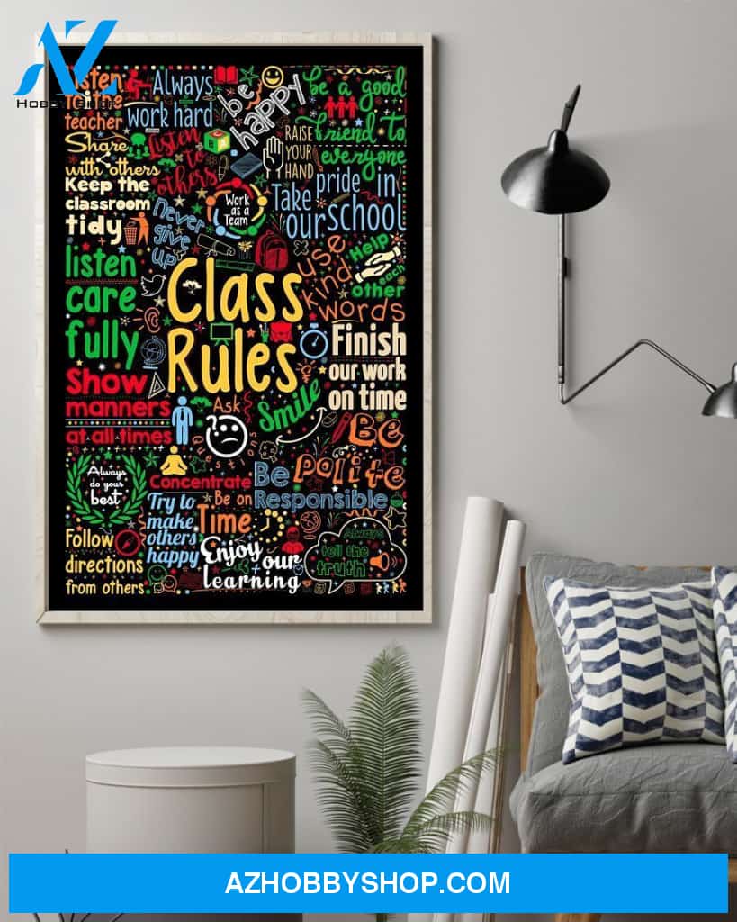 Teacher Classroom Canvas Class Rules, Student Wall Art Back to School Gift for Teacher