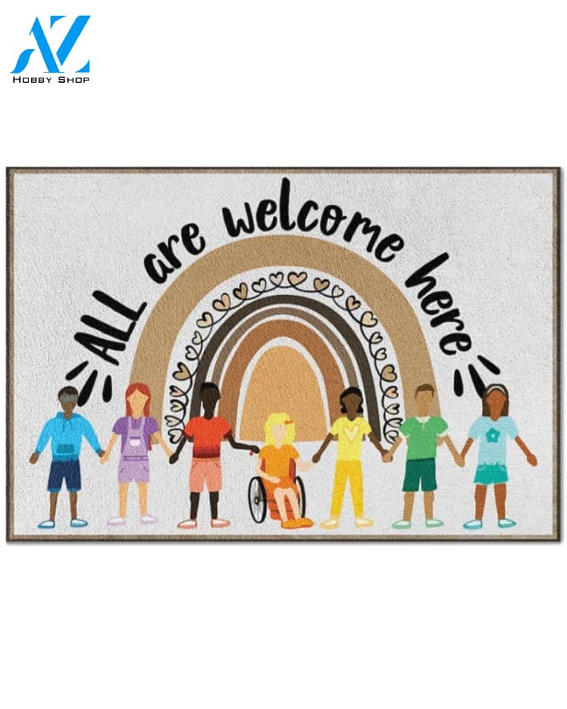 Classroom All Are Welcome Here Heart Doormat Indoor And Outdoor Mat Entrance Rug Sweet Home Decor Housewarming Gift Gift For Classroom Friend Family Stem Feminist