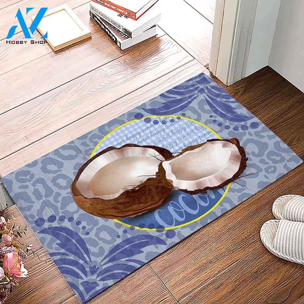 Coconut Happy Summer Doormat Welcome Mat Housewarming Gift Home Decor Funny Doormat Gift Idea For Fruit Lovers Gift For Summer Lovers